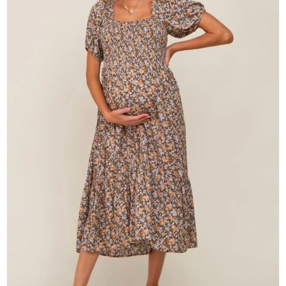 Pinkblush smocked Floral Maternity Dress